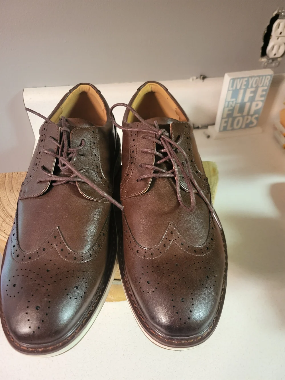 Stafford Brown Leather Wingtip Derby with White Sole